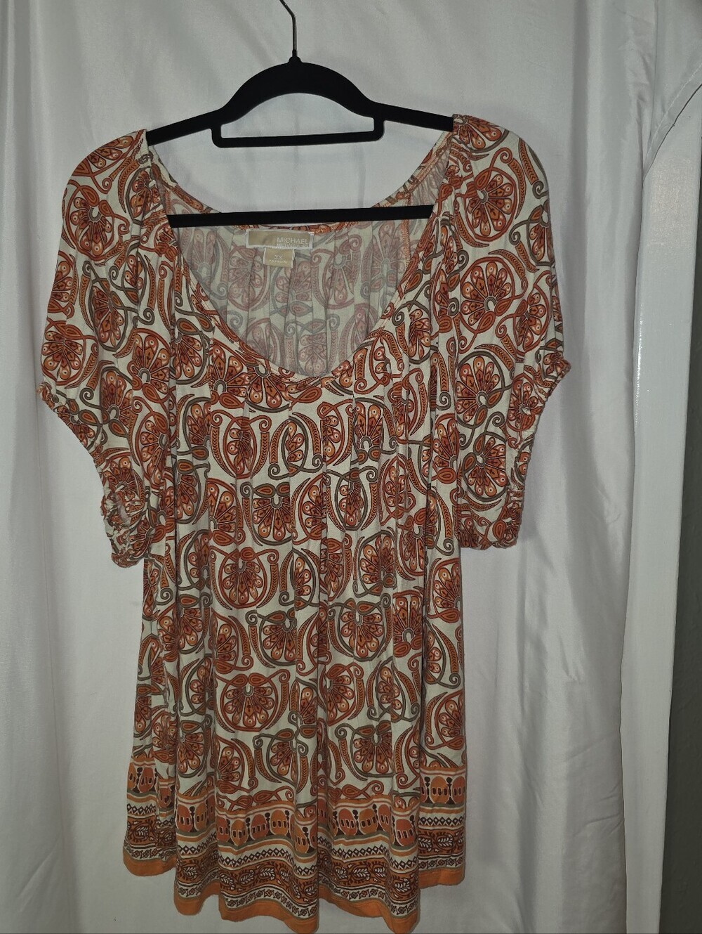 Michael Kors Cream Tunic with Orange Paisley Print